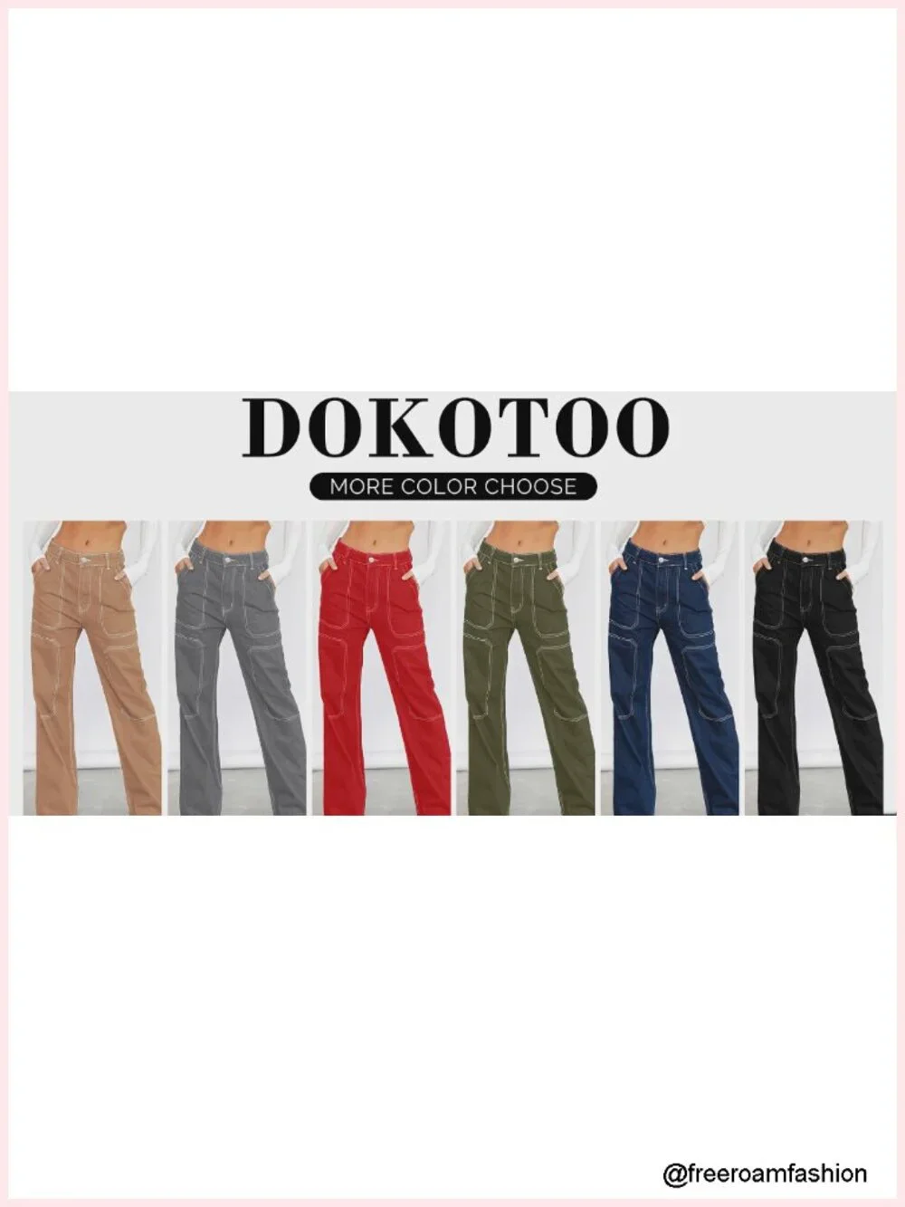 Mid Rise Wide Leg Cargo Jeans Stretch Denim Pants with Pockets